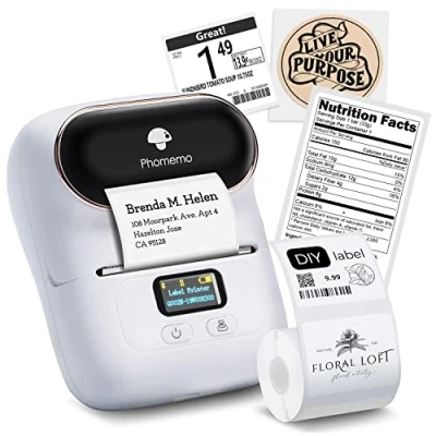 Abbildung von Phomemo M110 Etikettendrucker, Beschriftungsgerät Bluetooth für iOS &amp; Android, Barcode Drucker Etikettiergerät Kleidung, Schmuck, Einzelhandel, Haushalt, mit 1 Rolle 40x30mm Etikett
