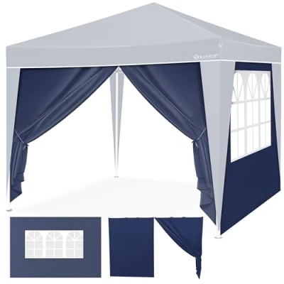 Abbildung von KESSER® 2X Seitenwand für Pavillon 3x3m Faltpavillon Pop Up klappbar platzsparend verstaubar mit Reißverschluss Seitenfenster Transparent Wetterbeständig Seitenteile Blau