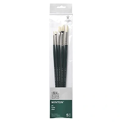 Abbildung von Winsor &amp; Newton 5990611 Winton Pinsel Sets für Ölfarbe, Acrylfarbe und Alkydfarbe 5 Pinselset Rundpinsel Nr.2, Nr. 6, Flachpinsel kurz 2, Filbertpinsel 4