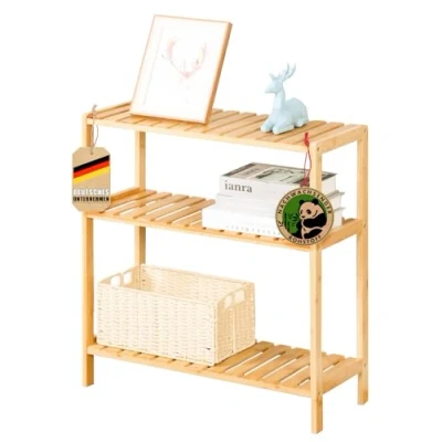 Abbildung von Floordirekt Bambus Regal, schmales Standregal für Badezimmer, Schlafzimmer, Wohnzimmer, Holzregal mit 3 Etagen, Regal Größe 60 x 26 cm (Kansas)