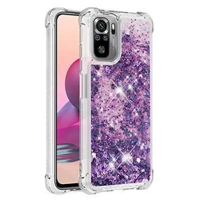 Abbildung von KBIKO zxl Kompatibel mit Hülle Xiaomi Redmi Note 10 4G Glitzer Handyhülle, Glitter Flüssig Treibsand Case Silikon TPU Bumper Schutzhülle Mädchen Frauen für 10S.Purple YBL