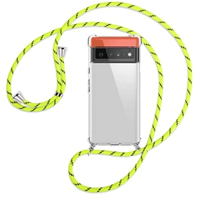 Abbildung von mtb more energy® Handykette kompatibel mit Google Pixel 6 Pro (6.67&#039;&#039;) Neon Gelb gestreift Smartphone Hülle zum Umhängen Anti Shock Full TPU Case