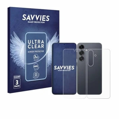 Abbildung von Savvies 6 Stück Schutzfolie für Samsung Galaxy S25 Plus (Display+Rückseite) Displayschutz Folie Ultra Transparent