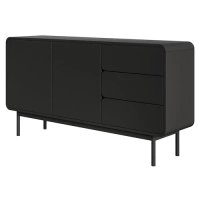 Abbildung von Selsey Kommode Aufbewahrungsschrank 2 Türen 3 Schubladen Schrank Schubladenschrank Push to Open 154 cm ORO Schwarz