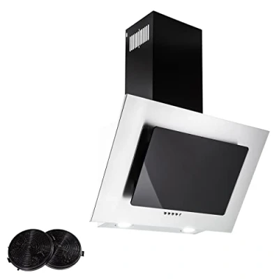 Abbildung von PKM Wandhaube Dunstabzugshaube Silber Schwarz 60cm Glasschirm Abluft &amp; Umluft