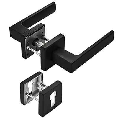 Abbildung von SO TECH® Drückergarnitur Türdrücker CUBE schwarz 120 x 22 mm Vierkant 8 mm, Profilzylinder Rosettengarnitur für Eingangstür