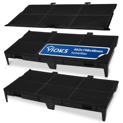 Abbildung von VIOKS SET 3x Abzugshaube Filter 462x198x48mm Ersatz für Bosch DSZ4561 11025806 11008216 Siеmens LZ45610 Neff Z54TC02X0 Kohlefilter Dunstabzugshaube Aktivkohlefilter