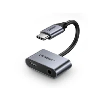 Abbildung von Ugreen CM193 50596 Audioadapter mit zwei Anschlüssen USB C (Stecker) Miniklinke 3,5 mm / (Buchse) grau