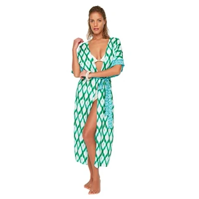 Abbildung von Trendyol Damen &amp; Ethnische Mustermischung Viscon Kimono Kaftan, Grün, XL EU