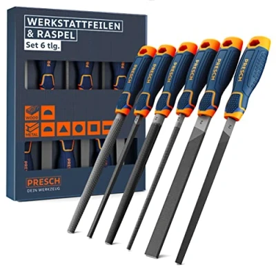 Abbildung von Presch Feilenset Metall und Holz 6tlg. Hochwertiges Profi Feilen Set mit Hieb 2 inkl. Halbrundraspel, Flachstumpffeile, Halbrundfeile, Rundfeile, Dreikantfeile Vierkantfeile