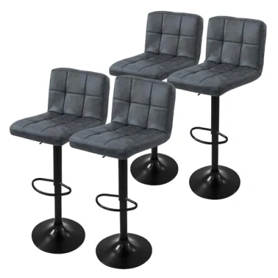 Abbildung von ML DESIGN Barhocker Gepolsterter Barstuhl mit Rückenlehne und Fußstütze, 360 drehbar (Komplett Set, 4 St), Drestuhl höhenverstellbar 62 82 cm, Anthrazit, Bezug aus Kunstleder