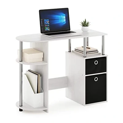 Abbildung von Furinno JAYA Simplistisch Computer Schreibtisch mit Schubladen, Weiße Eiche/Chrom/Schwarz