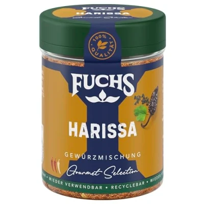 Abbildung von Fuchs Gewürze Gourmet Selection Naher Osten/Afrika Harissa Gewürzmischung, nachfüllbarer Gewürz Mix, zum Würzen von Reisgerichten, Couscous, Saucen und Suppen, vegan, Bunt, 60 g