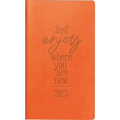 Abbildung von rido/idé Taschenkalender Modell Taschenplaner int. (2025) „Just Enjoy“, 2 Seiten = 1 Woche, A6, 144 Seiten, Kunstleder Einband Trend, flexibel, orange