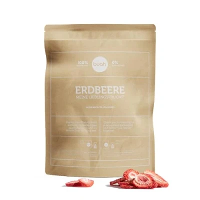 Abbildung von BUAH® Gefriergetrocknete Erdbeeren Erdbeer Chips Als Snack Oder Für Smoothies Idealer Süßigkeiten Ersatz Vegan &amp; ohne Zuckerzusatz Vorteilspack 179 g