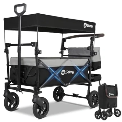 Abbildung von Sekey Bollerwagen Faltbar mit Dach 150KG 110L, SS 5050, Faltbarer Handwagen Schiebegriff, Transportwagen Bremsen