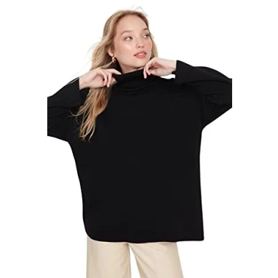 Abbildung von TRENDYOL Damen Turtleneck Jumper, Plain, Oversize Sweatshirt, Schwarz, L EU