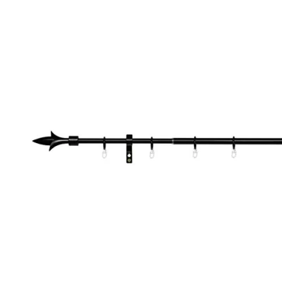 Abbildung von ondeco Gardinenstange ausziehbar 1 lauf, Vorhangstange Fenster Wandmontage, Endstück Lance Komplettgarnitur Teleskopstange 13/16 mm mit Ringen Schwarz 130 240 cm