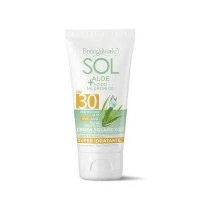 Abbildung von Bottega Verde SOL Aloe Hyaluronsäure Sonnencreme für das Gesicht super feuchtigkeitsspendend mit hyperfermentiertem Saft und hoher Schutz SPF30 (50 ml) wasserfest