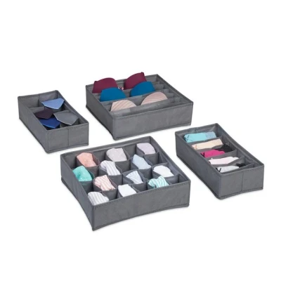 Abbildung von relaxdays Schubladeneinsatz 4 tlg. Unterwäsche Organizer Set, Dunkelgrau