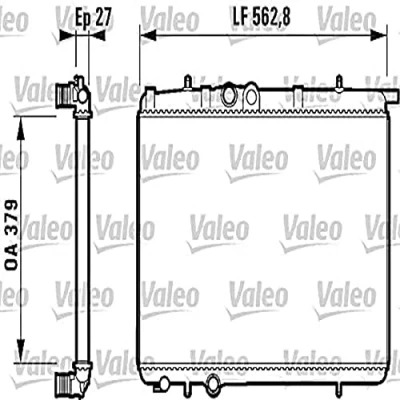 Abbildung von VALEO 732910 Kühler, Motorkühlung Aluminium 544 380 23 ohne Kühlmittelregler Kühlrippen mechanisch gefügt PEUGEOT: 206 Schrägheck, 306 Limousine