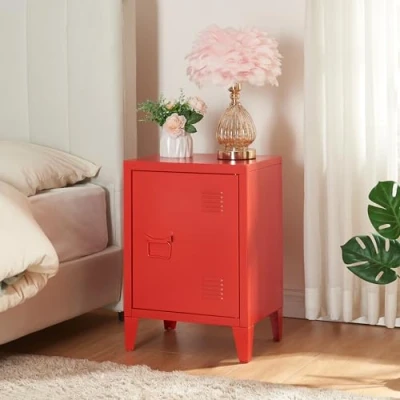 Abbildung von en.casa Nachtschrank (1 St) »Inari« Metallschrank Aktenschrank mit einer Tür Rot