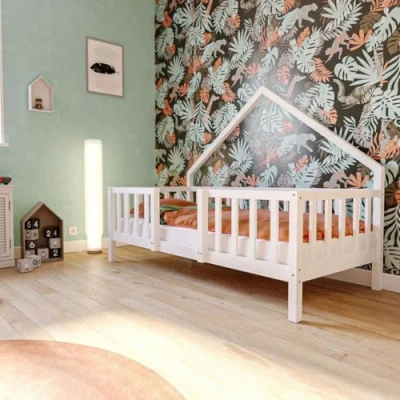 Abbildung von ArtKid William Hausbett 90x200cm Weiß mit Rausfallschutz Kinderbett, Jugendbett inklusive Lattenrost