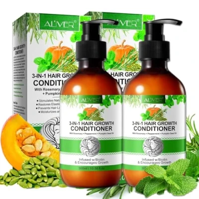Abbildung von P Beauty 3 in 1 Conditioner Rosmarin Minze &amp; Kürbiskernöl 2x300ml Haarspülung mit Biotin Haarwachstum regenerierende Haarpflege Spülung für trockenes Haar Glanz Schutz vor Haarausfall