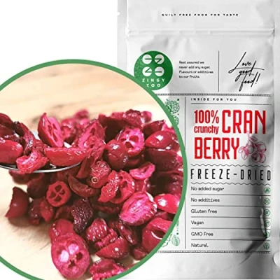 Abbildung von Gefriergetrocknet Preiselbeeren Ohne Zucker 100% Natürlich Ungezuckert Cranberries Gefriergetrocknete Früchte Wild Natural Freeze Dried Fruit ZingyZoo