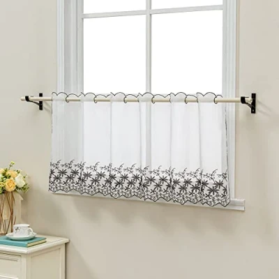 Abbildung von Joyswahl Scheibengardine Voile Bistrogardinen mit Lochleiste Jasmin Kurzgardine HxB 45x90cm Grau 1er Pack