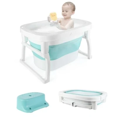 Abbildung von OHMG Faltbare Baby Badewanne Babybadewanne,Rutschfeste Tragbare Reisedusche Badebecken,Duschwanne für Neugeborene Kleinkinder,Portable Bathtub,Baby Wanne Mit abnehmbaren Hockern