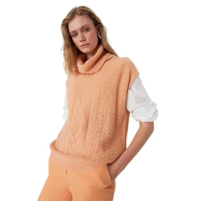 Abbildung von TRENDYOL Damen Fisherman Collar Knitwear Sweater, Lachsfarbe, S EU