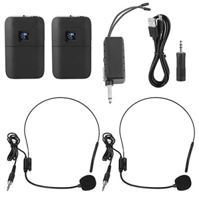 Abbildung von Wireless UHF Headset Mikrofonsystem,1 für 2 Head Mounted Mikrofon Set mit 1 Empfänger,2 Sendern,2 Sprachverstärker Lautsprechermikrofon,für Meetings,Konferenzen,Bühnen,Familienfeiern