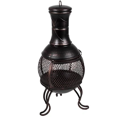 Abbildung von Home Discount® Terrassenheizung, Gartenkamin, Grill, aus Stahl, Schwarz und Antikgold