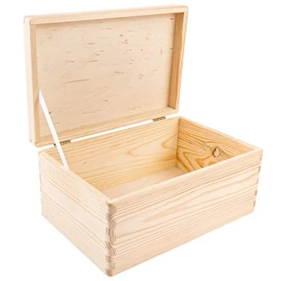 Abbildung von Creative Deco Holzkiste mit Deckel Groß Erinnerungsbox Baby Holzbox 30 x 20 14 cm, Scharnieren