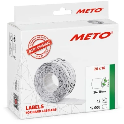 Abbildung von Meto Etiketten für Handauszeichner (26x16 mm, 2 zeilig, 12.000 Stück, weiß, wiederablösbar, METO, Contact, Sato, Avery, Tovel, Samark etc.)