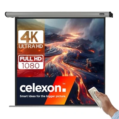 Abbildung von 110&quot; Zoll Motor Leinwand celexon HomeCinema 1:1 200x200 cm grau 4K Full HD 3D elektrische für Heimkino Projektionen und Büro Präsentationen mit Ihrem Beamer Decken / Wand Montage