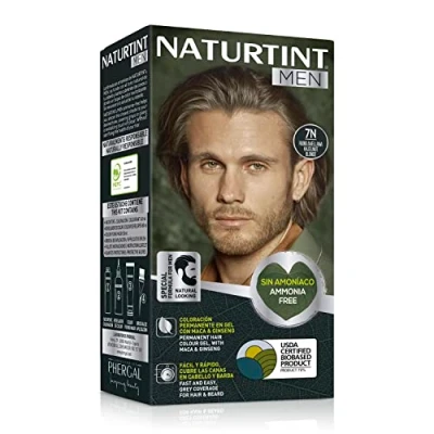 Abbildung von Naturtint Men Biobasiert Ammoniakfreie permanente Färbung für Männer 100% graue Haare &amp; Bartfärbung Natürliche lang anhaltende Farbe Inhaltsstoffe 7N Haselblond