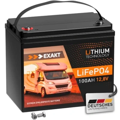 Abbildung von EXAKT LiFePO4 100Ah 12V Mini inkl. BMS Lithium Batterie Solarbatterie Akku Wohnmobil Solar Bootsbatterie USV