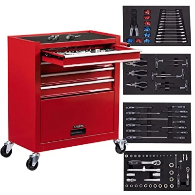 Abbildung von Arebos Werkstattwagen Rollwagen Werkzeugkiste Toolbox, mit Werkzeug, 81 tlg. Werkzeugset, (Komplett Set)