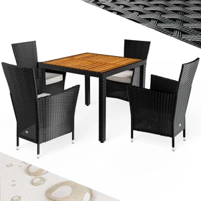 Abbildung von Casaria Garten Essgruppe, (5 tlg), Polyrattan 4 stapelbare Stühle 90x90cm Esstisch Akazie Wetterfest