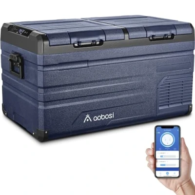 Abbildung von AAOBOSI 72 L Kompressor Kühlbox, Auto Kühlbox Mit WiFi APP Steuerung USB Anschluss, 12/24 V und 100 240 bis 20 C für Auto, LKW, Boot, Reisemobil, Camping