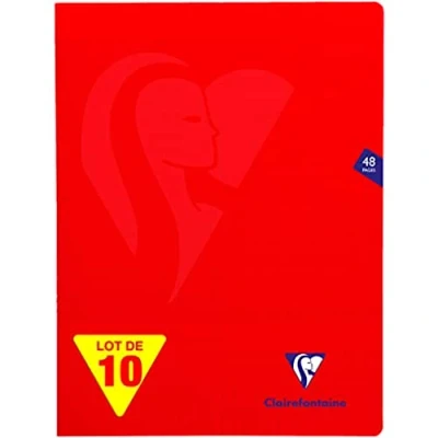 Abbildung von Clairefontaine 333311C Packung mit 10 Heften Mimesys DIN A4+, 24x32cm, 24 Blatt Französische Lineatur, 90g, Einband PP, Rot, 1 Pack
