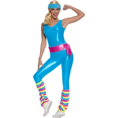 Abbildung von RUBIES Barbie Sport Kostüm für Damen, Jumpsuit, Stulpen, Gürtel und Stirnband, offizielles Mattel Kostüm, Weihnachten, Karneval, Halloween, Junggesellinnenabschied, Party, Geburtstag