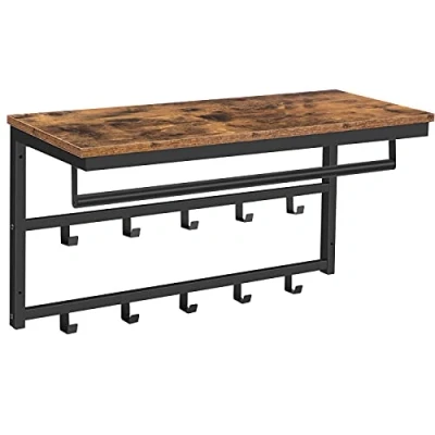 Abbildung von HOOBRO Wandgarderobe mit Ablage, Wandregal 10 Haken und Stangen, Wandmontiertes Hängeregal, 80 x 30 42 cm, für Flur, Wohnzimmer, Schlafzimmer, Badezimmer, Industriestil EBF12YM01