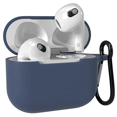 Abbildung von EAZY Case Schutzhülle für AirPods 3 Hülle Blau Silikon Stoßfest mit Karabiner geeignet als Schlüsselanhänger Antikratz Etui rutschfeste Silikonhülle Airpod 3. Generation in Dunkelblau