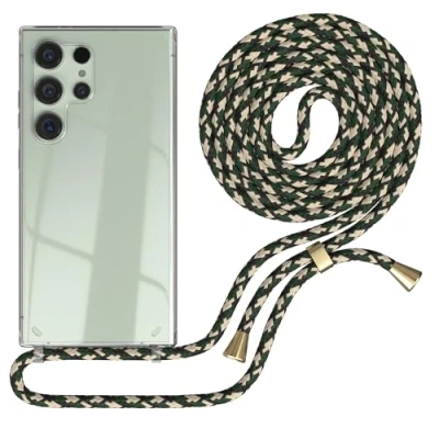 Abbildung von EAZY CASE Handykette kompatibel mit Samsung Galaxy S24 Ultra Kette zum Umhängen für Hülle Band aus Silikon stoßfeste transparente Handyhülle als Fallschutz in Grün Camouflage