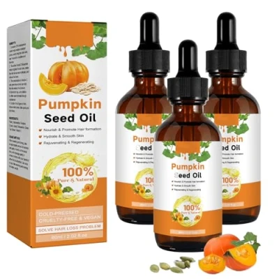 Abbildung von Kürbiskernöl für Haarwachstum, Bio Haare, Organic pumpkin seed oil, Wimpern und Augenbrauen, Haut, Massage (3 Stück)