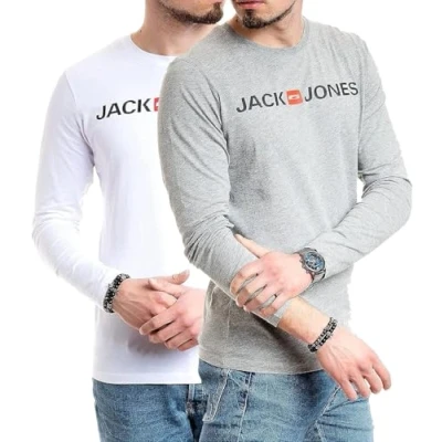 Abbildung von JACK &amp; JONES Herren Langarmshirt aus Baumwolle Longsleeve Männer (LS Corp L.Grey+Corp White) XXL