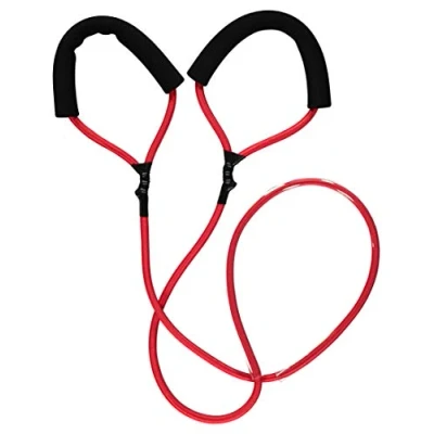 Abbildung von Deuser TUBE (Rot Stark) Fitness Expander mit Trittschutz 190 cm Hochwertiges und strapazierfähiges Material Widerstandsbänder Krafttraining leicht kompakt Fitnessband
